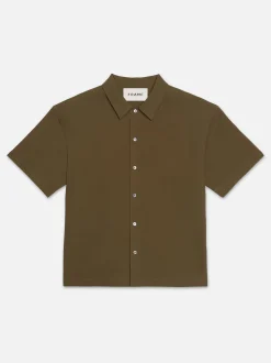 Waffle Textured Short Sleeve Shirt in Dark Beige