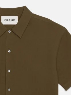 Waffle Textured Short Sleeve Shirt in Dark Beige