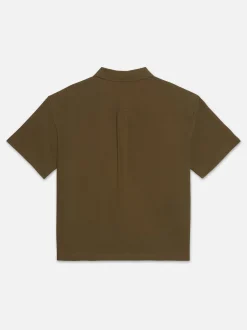 Waffle Textured Short Sleeve Shirt in Dark Beige