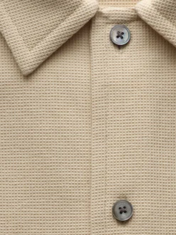 Waffle Textured Short Sleeve Shirt in Beige
