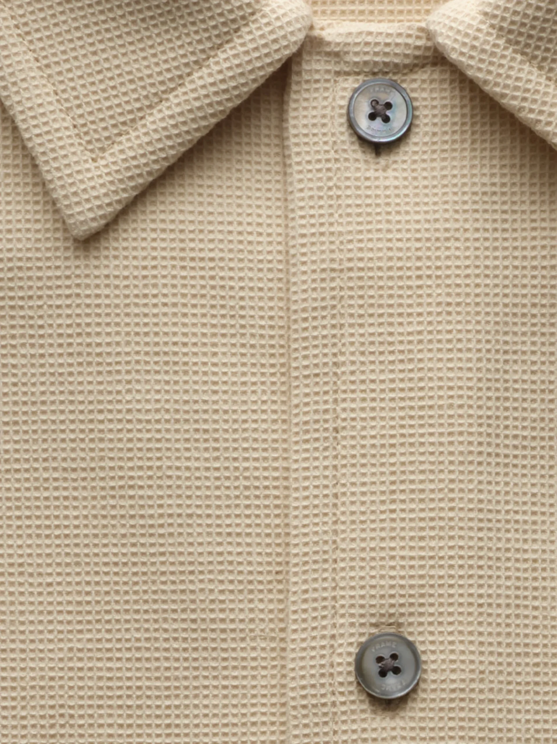 Waffle Textured Short Sleeve Shirt in Beige