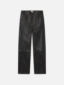 Washed Leather Pant Trousers in Black Washed