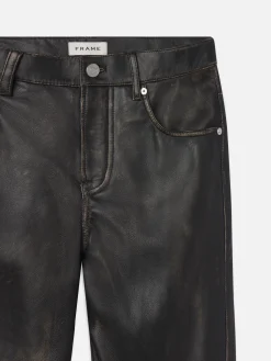 Washed Leather Pant Trousers in Black Washed