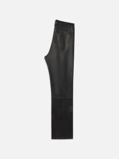 Washed Leather Pant Trousers in Black Washed