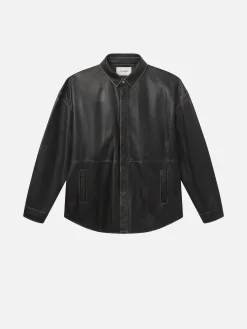 Washed Leather Shirt in Black Washed