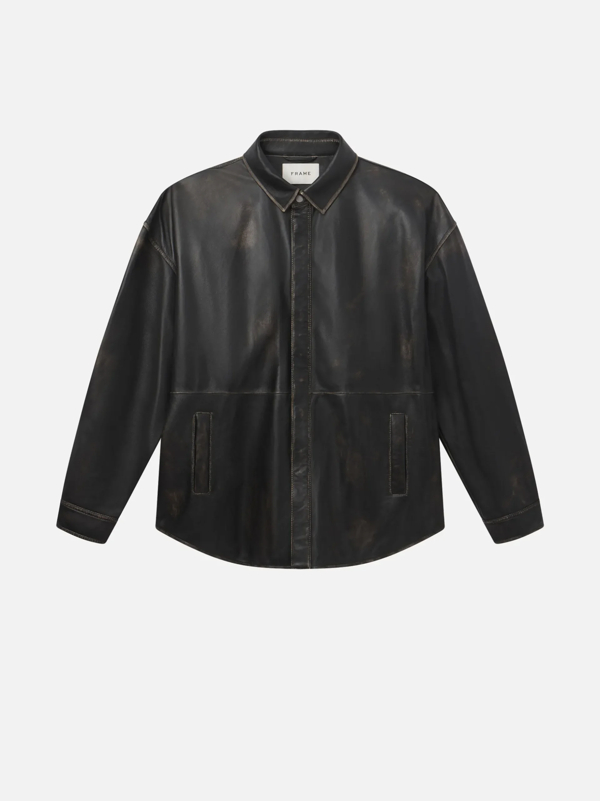 Washed Leather Shirt in Black Washed
