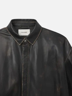 Washed Leather Shirt in Black Washed