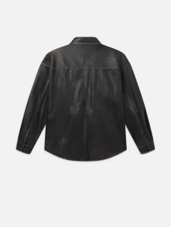 Washed Leather Shirt in Black Washed