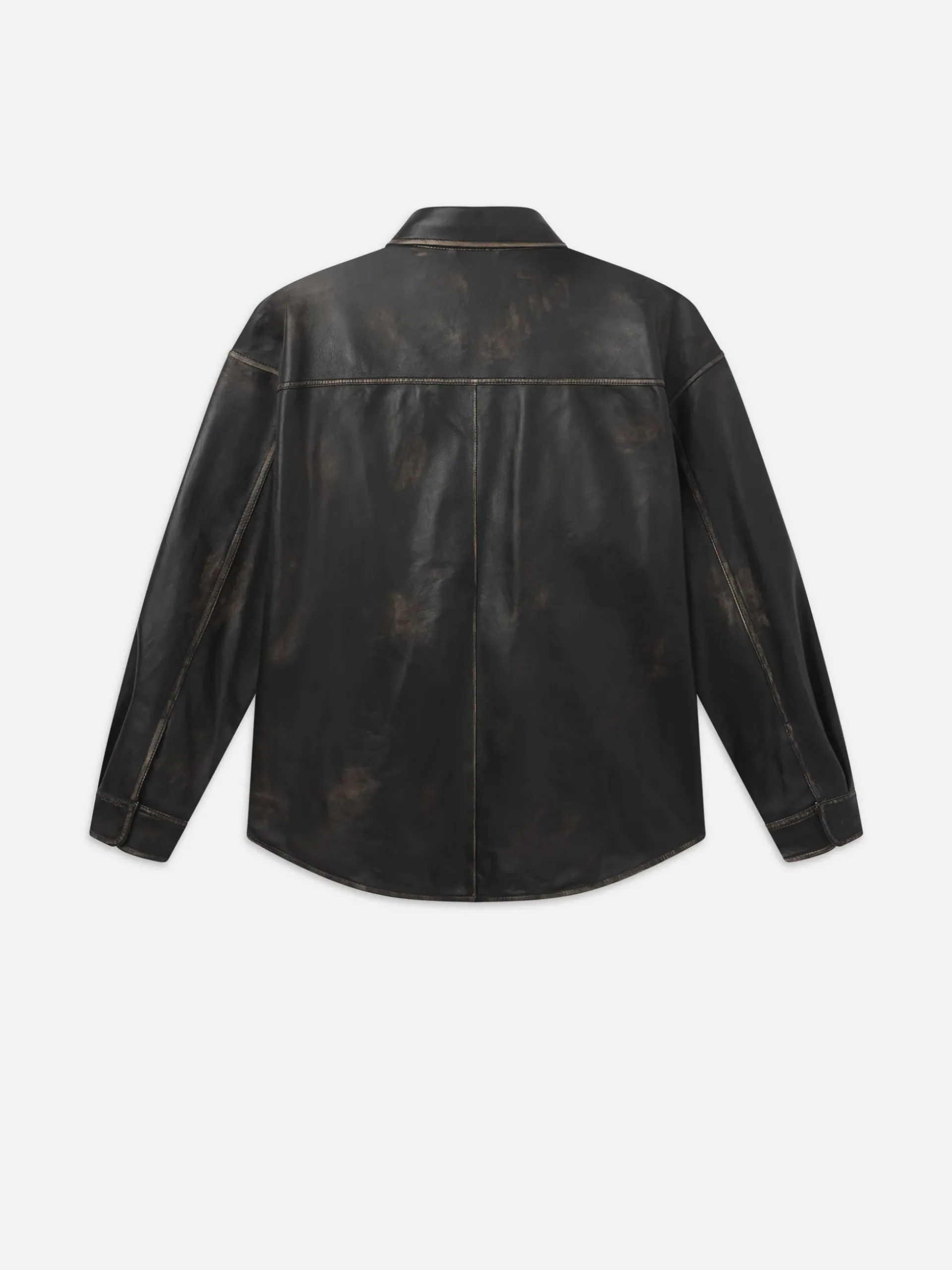 Washed Leather Shirt in Black Washed