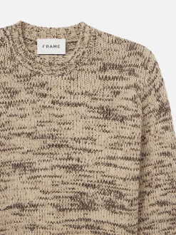 Wool Blend Crewneck in Cream/Brown
