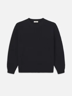 Wool Cashmere Textured Sweater in Dark Navy