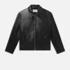 Zip Up Leather Jacket in Black