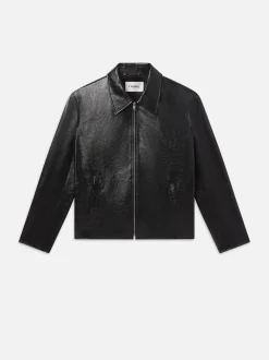 Zip Up Leather Jacket in Black