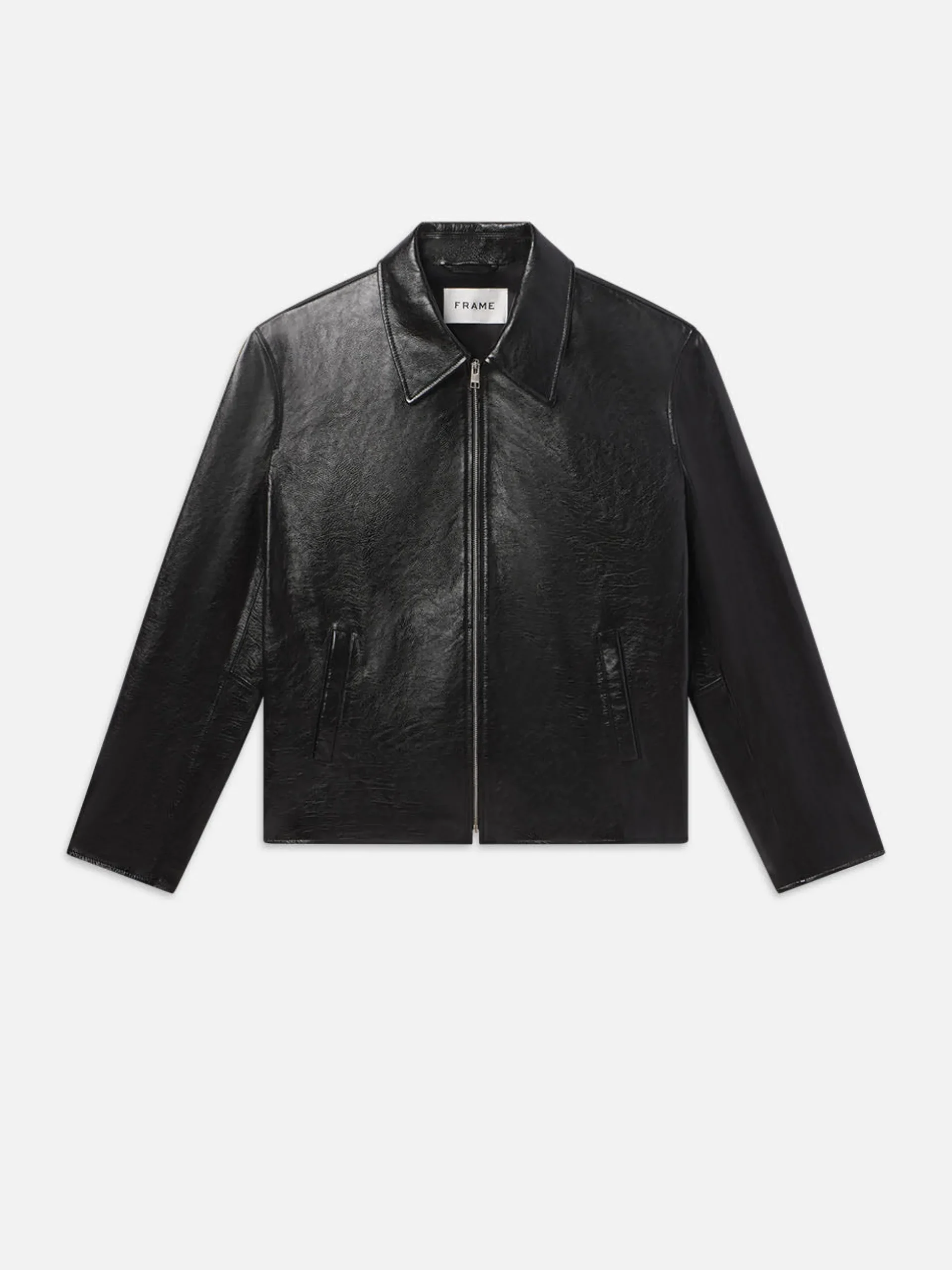 Zip Up Leather Jacket in Black