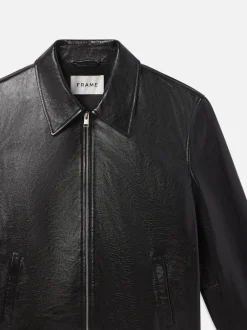Zip Up Leather Jacket in Black