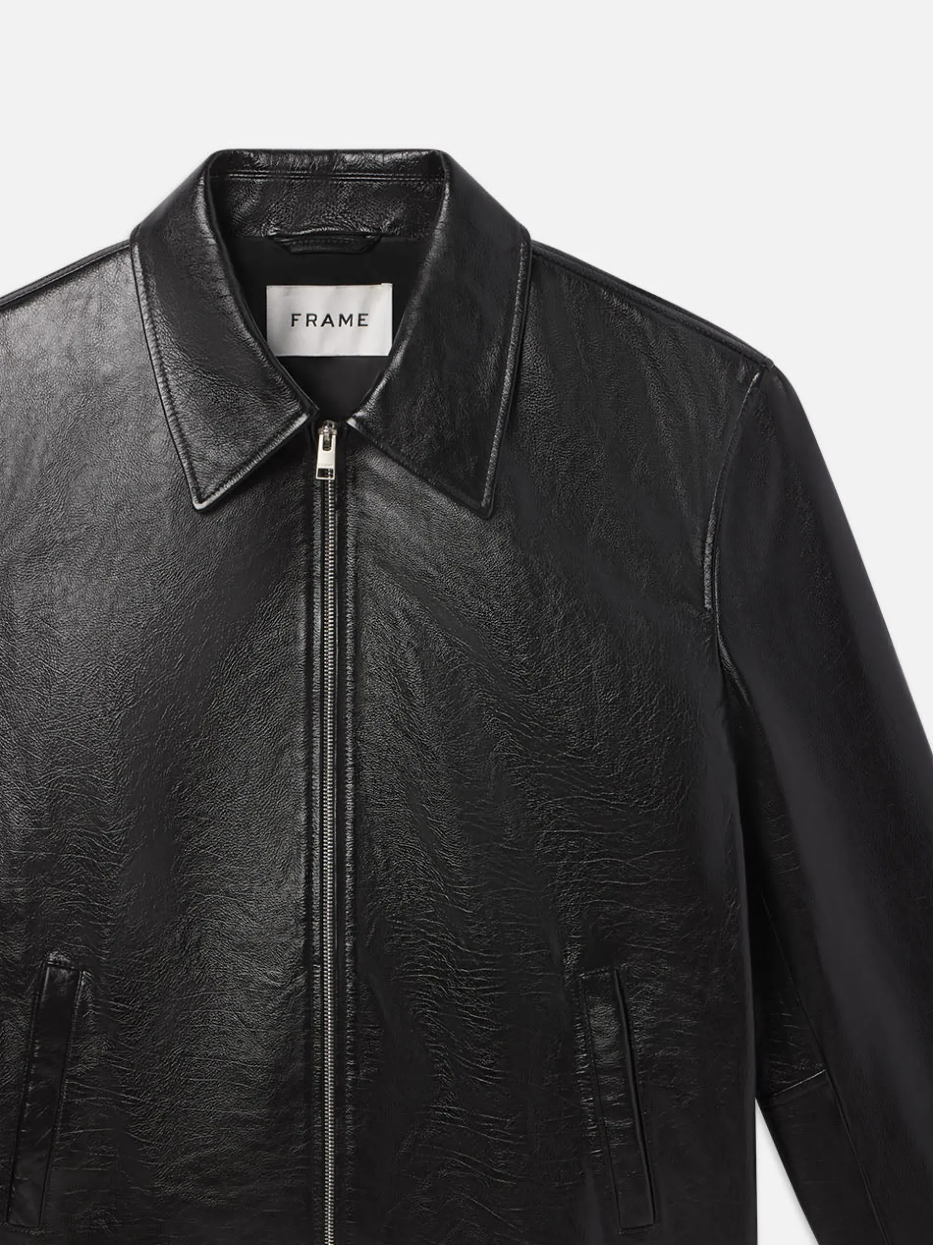 Zip Up Leather Jacket in Black