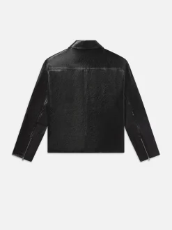 Zip Up Leather Jacket in Black